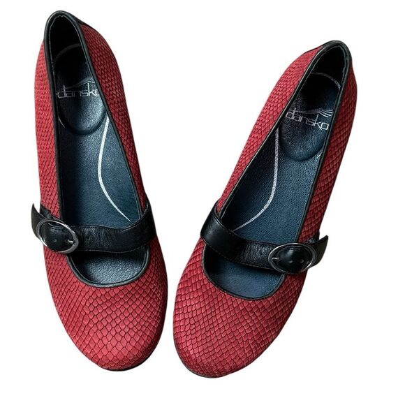 Dansko Red & Black Leather Mary Jane Flats - Picture 1 of 6